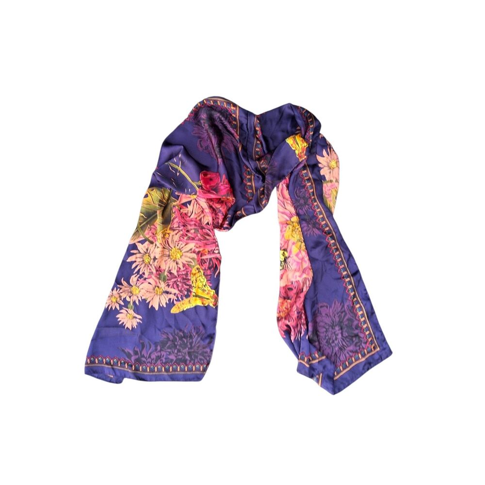 Vibrant Purple Floral Butterfly Scarf - Long Graphic Print Shawl